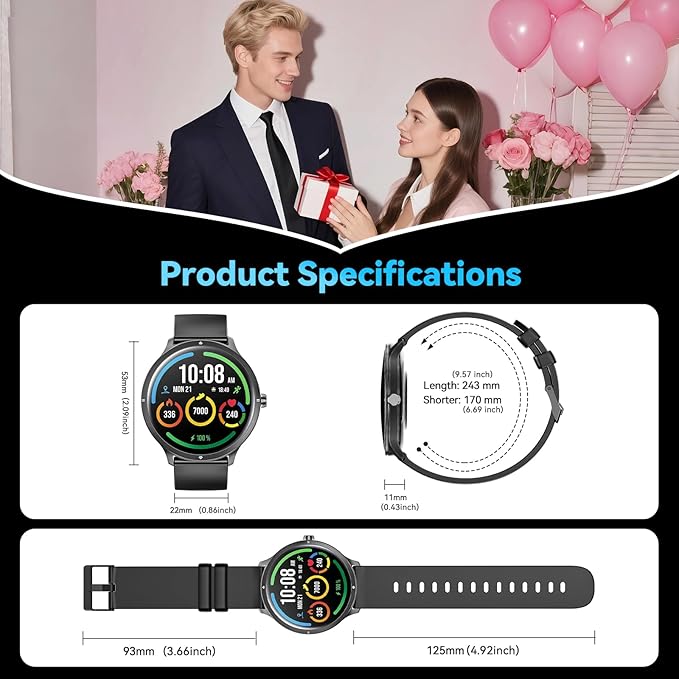 Smart Watch, 1.75" AMOLED Smartwatch for Men Women(Answer/Make Call), Fitness Activity Tracker Heart Rate/Sleep Monitor/Pedometer, IP68 Waterproof, 100+ Sport Modes Smart Watches for Android iPhone