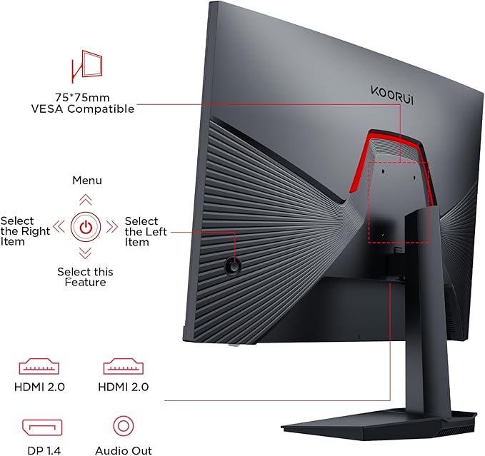 KOORUI 24" Gaming Monitor, 200Hz 1ms Fast IPS, FHD HDR400 Display, 90% DCI-P3 Color Gamut, Adaptive Sync, Ultra Slim Frame, VESA Mountable, HDMI 2.0, DP 1.4, G2411P