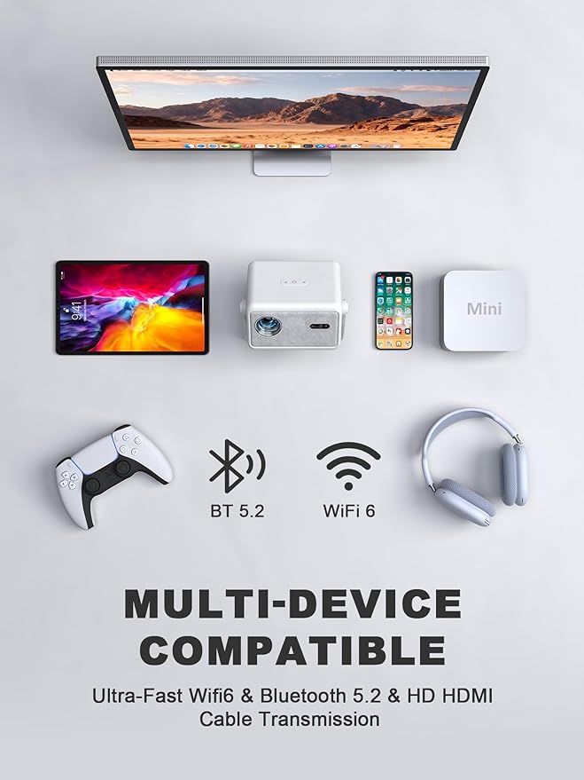 【Compatible with Netflix& 1800ANSI】Smart Projector with WiFi and Bluetooth, Auto Focus & Keystone Protable 4K Projector with Stand,Outdoor Home Theater Projector