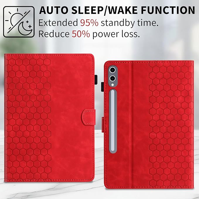 Case for Samsung Galaxy Tab S10 Plus 2024/ S9 FE Plus 5G 12.4 Inch 2023, Multi-Angle Viewing Smart Stand with Pocket Auto Wake/Sleep PU Leather Tablet Cases Flip Folio Cover Red