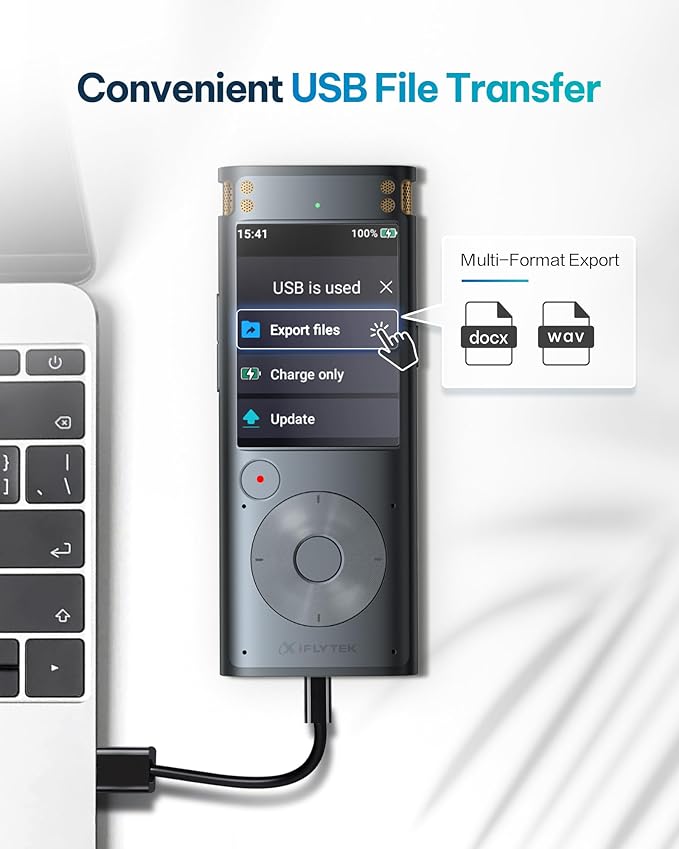 iFLYTEK Offline Voice Recorder with Playback, Secure Digital Recorder with AI Transcription, 5-Language Voice-to-Text, Noise Reduction, AI Voice Recorder for Meetings, Interviews, Learning