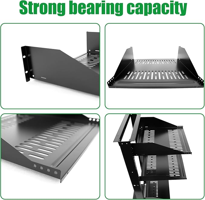 Server Rack Shelf-Universal Vented Rack Mount Cantilever Tray for 19" Network Rack & Cabinet - Heavy Duty Steel - Weight Capacity 115lb-3U H 18" D/ 2 Pieces Packaging GLOBALRACK (3U18, 18INCH)