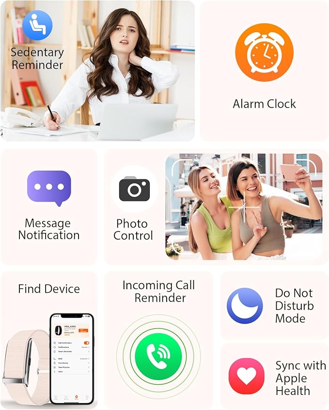 Smart Bracelet, Wearable Activity & Fitness Tracker Band, 24H Sleep Tracker, All-Day Continuous Heart Rate Blood Pressure Stress HRV Monitor, 173 Sport Modes Smart Wristband with 2 Bands, Free APP