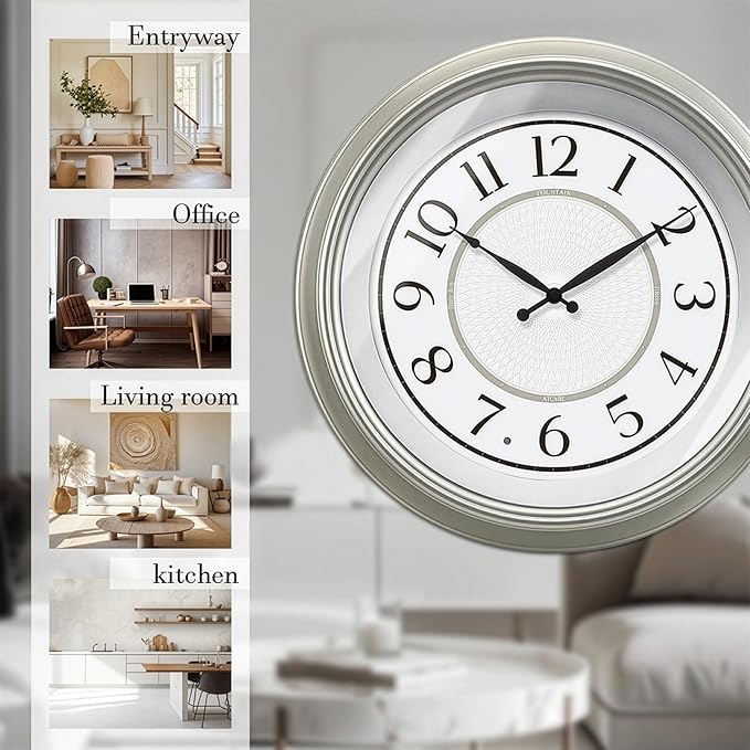 18" Large Galaxy Luminous Atomic Clock with Night Light, Lighted Wall Clocks for Bedroom or Livng Room Decor,Morning Silver Finish,House Warming Gifts New Home