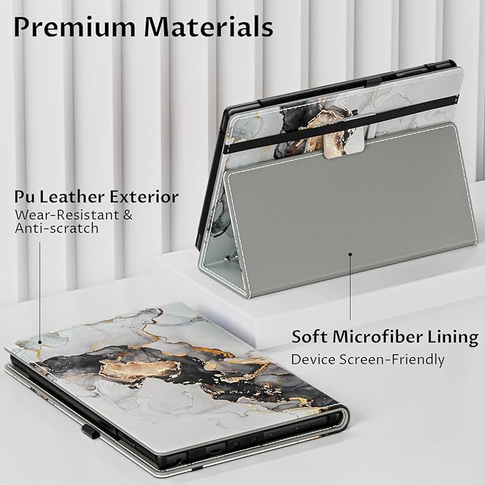 VORI Case for All-New Amazon Kindle Fire HD 10 Tablet (13th/11th Generation 2023/2021 Release) and Fire HD 10 Plus - Slim Folding Stand Folio Cover with Auto Wake/Sleep & Hand Strap, Cloudy Marble