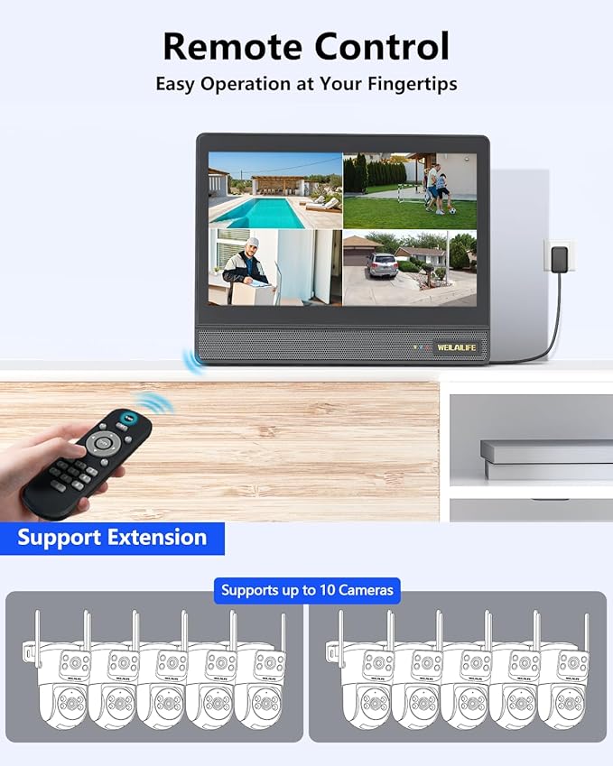 【All-in-One Security System】 4MP PTZ Security Cameras Wireless Outdoor, WiFi Home Surveillance System, Outside Wireless Security Systems Surveillance DVR Kits