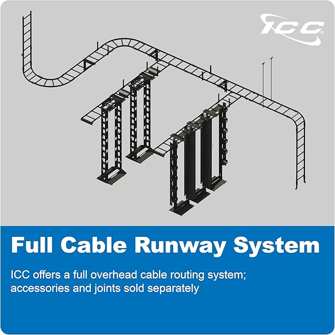 ICC Cable Runway Ladder Rack System – 16-Gauge Steel, Overhead Cable Management for Data Centers, Telecom Rooms, and IT Networks, Made in USA, Parent (5 FT, Rack-to-Wall Kit, 2 Pack)