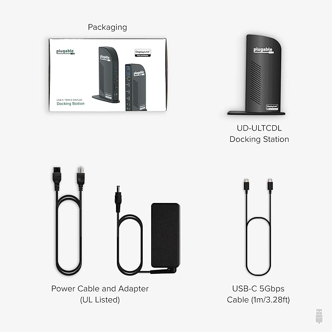 Plugable USB-C Triple Monitor Docking Station: 13-in-1 Laptop Dock with 100W Charging for Mac (DisplayLink Driver Required), Windows, Chrome, 3 HDMI, Gigabit Ethernet, SD, USB-C 20W, 4 USB - UD-ULTCDL