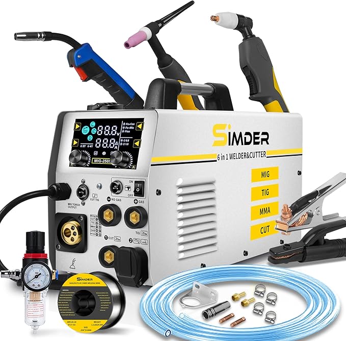 SSIMDER MIG Welder Plasma Cutter Combo 6 in 1 Multiprocess Welder 110V 220V 160A Gas MIG/Flux Core/Spool/TIG/Stick/Plasma Cutter Welding Machine for Home DIY Outdoor Industrial Use