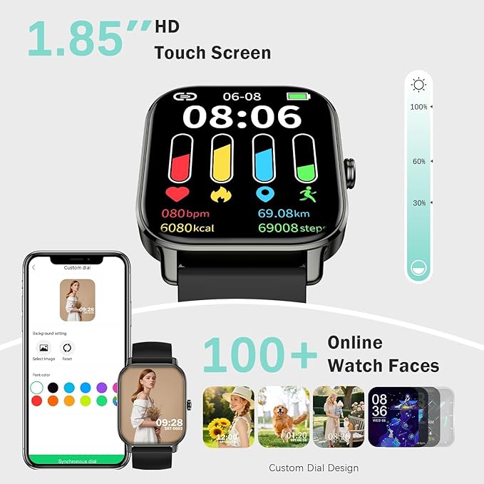 Smart Watch for Women Men Fitness: Waterproof Make Answer Call Digital Mens Watches Running Pedometer Smartwatch for Android Phone iPhone Samsung Compatible Heart Rate Monitor SpO2 Step Tracker