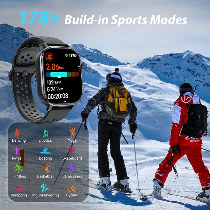 GPS Smart Watch for Men, Fitness Tracker with 178+ Sports Modes, Fitness Watch with 2.06" AMOLED Touchscreen, Heart Rate/Sleep Monitor, IP68 Waterproof, Notifications for Android iOS