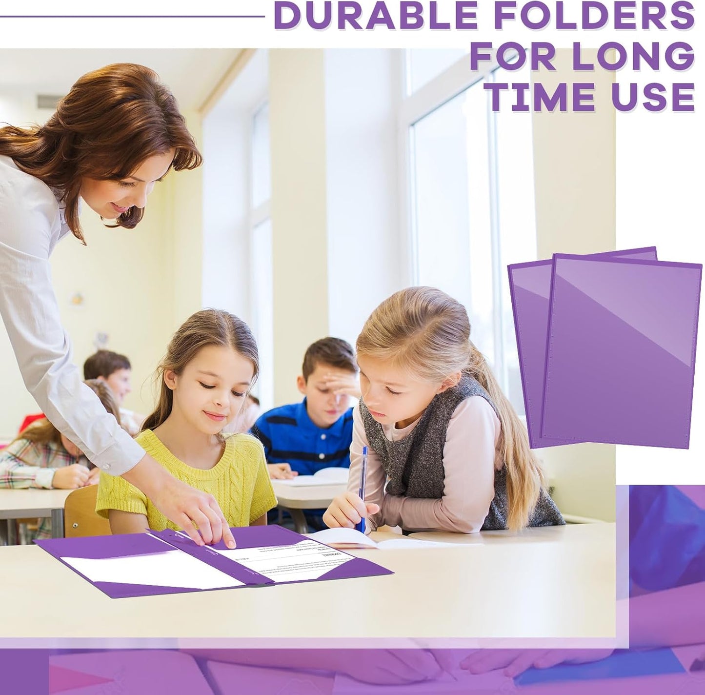 Henoyso 18 Pcs Plastic Folder with Clear Front Pocket and 3 Prong Plastic Folders with Card Slot Pocket Folders with Prongs for School Office (Purple)