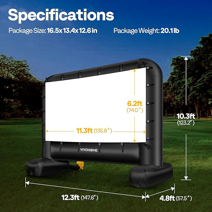VIVOHOME 16 FT Inflatable Projector Screen for Outside, Blow Up Movie Screen Outdoor Use, Mega Large TV Screen with Carry Bag for Backyard, Tube Leg Support