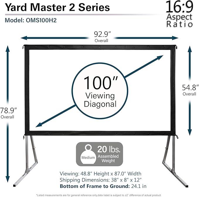 Elite Screens Yard Master 2, 100 inch Outdoor Projector Screen with Stand 16:9, 8K 4K Ultra HD 3D Fast Folding Portable Movie Theater Cinema 100" Indoor Foldable Easy Snap Projection Screen, OMS100H2