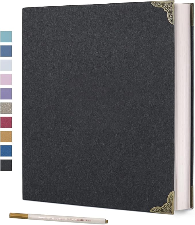 Vienrose Photo Album Self Adhesive 40 Pages Hardcover with DIY Scrapbooking Kit 3 Rings Paper Scrapbook for Lover Friends Kids Wedding Black