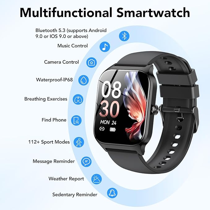 Smart Watch for Men Women, 1.85" HD Fitness Tracker with Bluetooth Calls/AI Voice Control, IP68 Waterproof, 115+Sports Modes, 24/7 Heart Rate/Sleep Fitness Watch Compatible with iOS/Android Grey