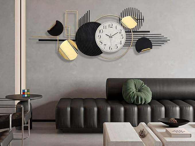 Large Modern Wall Clock,Metal Black White Wall Clock Silent Non-Ticking, Battery Operated,57x 23 Inches Wall Art,Oversized Decorative Metal Clock for Living Room,Dinner Room,Bedroom