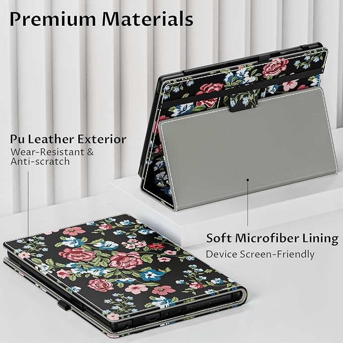 VORI Case for All-New Amazon Kindle Fire HD 10 Tablet (13th/11th Generation 2023/2021 Release) and Fire HD 10 Plus - Slim Folding Stand Folio Cover with Auto Wake/Sleep & Hand Strap, Rose Floral