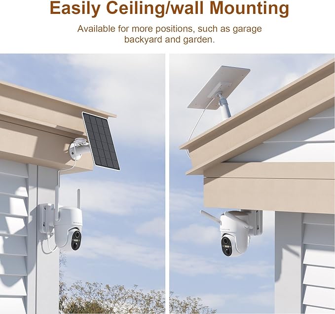 HOSAFE.COM Home Security Cameras Wireless Outdoor, Outdoor Camera Wireless WiFi, 360 Camera Solar Powered, PTZ, PIR Sensor, 2K HD Color Night Vision, 2-Way Talk, IP66 Waterproof, 2 Pack