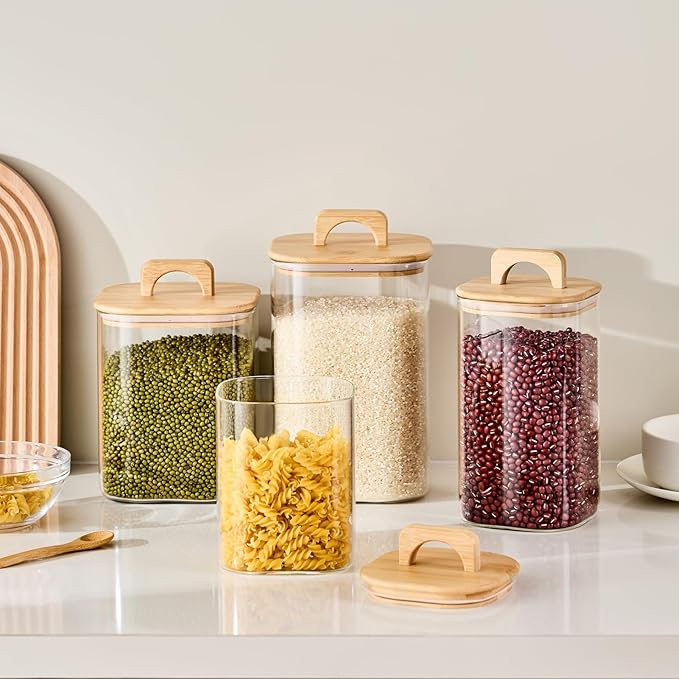 Sweejar 4 qt Large Jars with Bamboo Lids, 1 Gallon Glass Candy Jar with Lid, Sugar/Flour Storage Containers, 128 oz Big Glass Canisters with Airtight Lid, 2 Pack