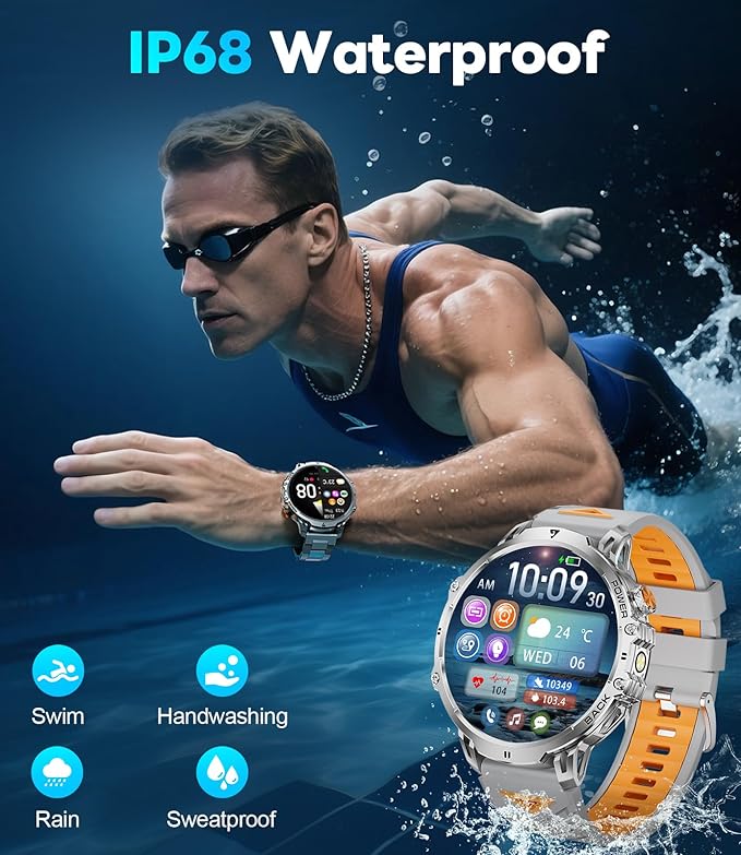 LIGE Smart Watch with 1.85" HD Large Screen, Android iPhone Smart Watches for Men with 1000mAh Battery/LED Flashlight/50M Waterproof/,120+ Sports Fitness Tracker Watch, Silver (Double Straps)