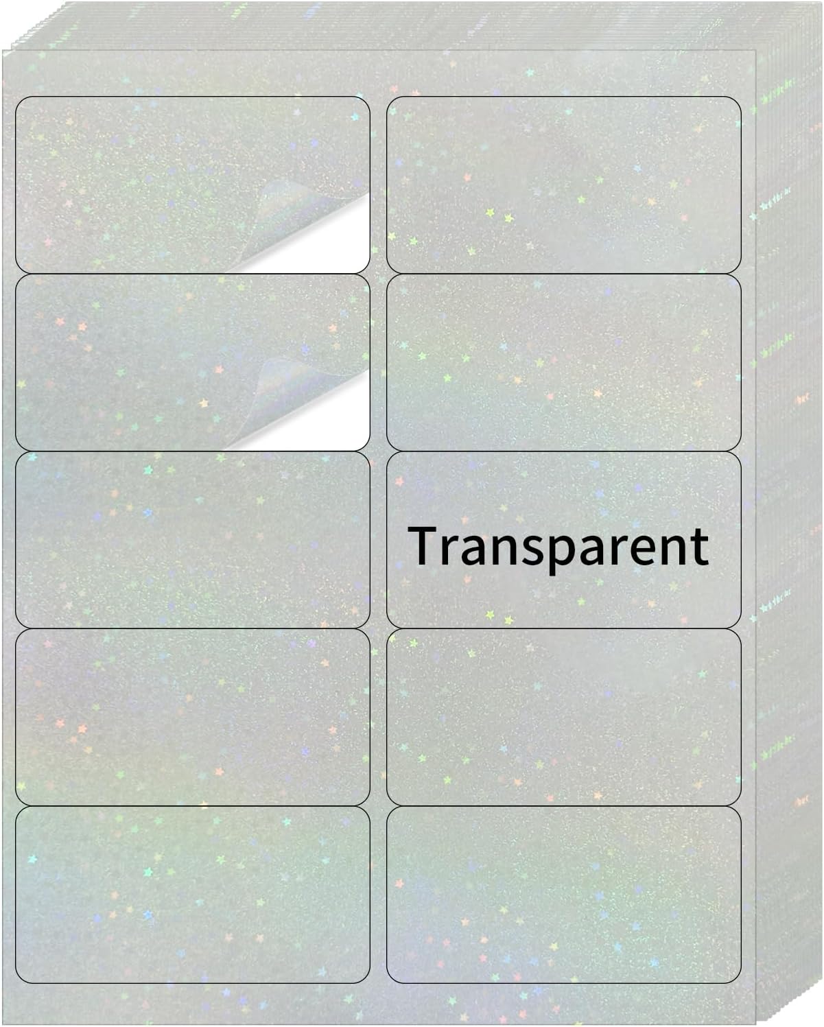 STARLIBOO Transparent Stickers Labels - 2" x 4" Clear Address Labels Mailing Stickers for Laser/Inkjet Printer 8.5"Ã11"- 20 Sheet (Clear Holographic Star)