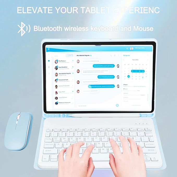 Keyboard Case for Samsung Galaxy Tab A9+/A9 Plus 11 Inch 2023 (SM-X210/X216/X218), Detachable Color Backlit Bluetooth Keyboard and Mouse, Slim Lightweight Stand Cover with Pen Holder (Blue)