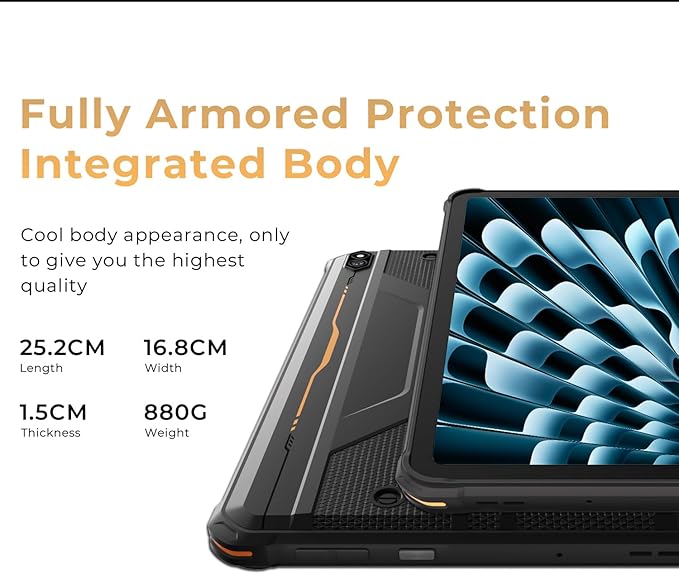 HOTWAV R10 Pro 2025 Rugged Tablet Android 14-10.1 Inch HD+ 10800mAh Waterproof Tablet, 20GB RAM+256GB ROM/1TB TF Outdoor Tablets, 13MP+5MP Camera Octa-Core IP68&IP69K/4G-LTE/5G WiFi/Face ID/GPS/OTG