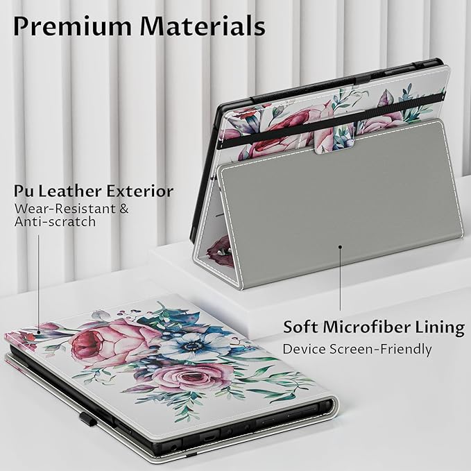 VORI Case for All-New Amazon Kindle Fire HD 10 Tablet (13th/11th Generation 2023/2021 Release) and Fire HD 10 Plus 10.1" - Slim Folding Stand Folio Cover with Auto Wake/Sleep & Hand Strap, Peony