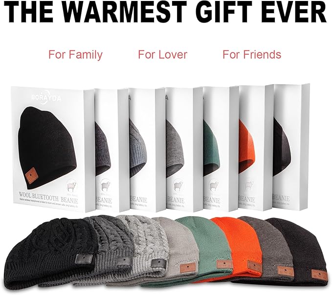 Bluetooth Beanie, Bluetooth 5.2 HD Stereo,30 Hours Play time,Built-in Microphone, Men's/Women's Christmas Electronic Gift (Charcoal)