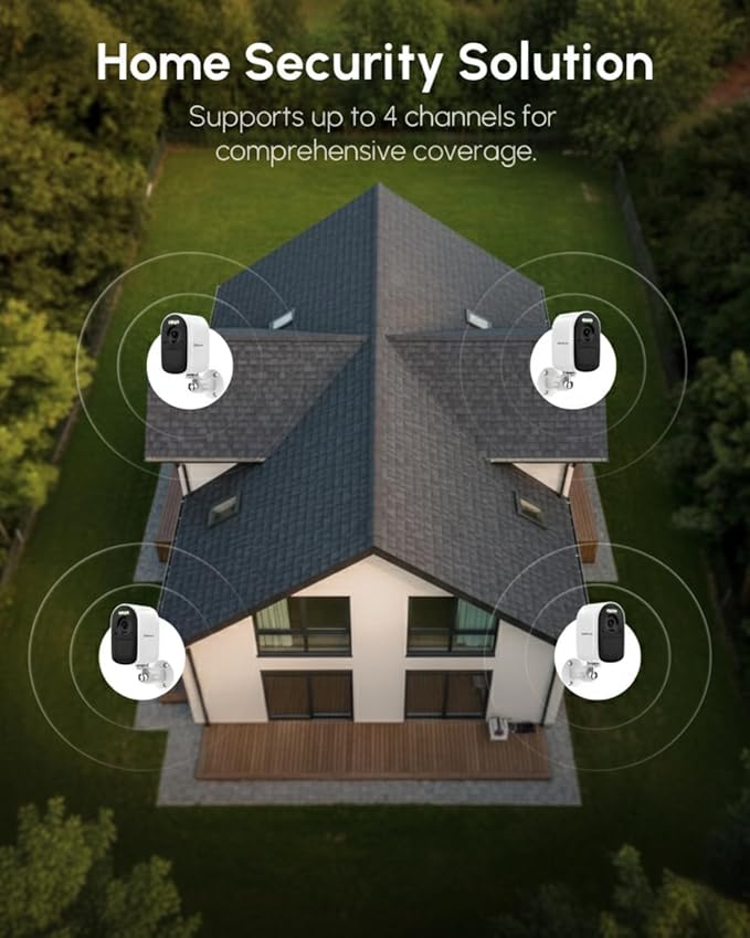 Solar Powered Security Cameras Wireless Outdoor, 4MP 2 Cam-Kit Home Security Camera System, 5G & 2.4G WiFi, 2K Color Night Vision, PIR/AI Detection, Real-time Spotlight Alarm, Two-Way Audio