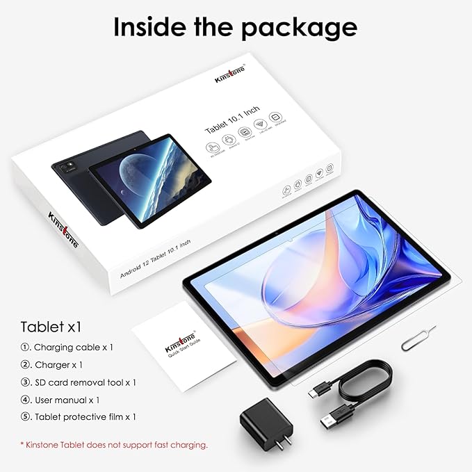 kinstone 10.1" 4G LTE Android Tablet with 8GB RAM & 128GB Storage (1TB Expandable) - Octa-Core Chip, 8000mAh Battery, Dual SIM Slots, Metal Body - Best Amazon Tablet for Work & Play