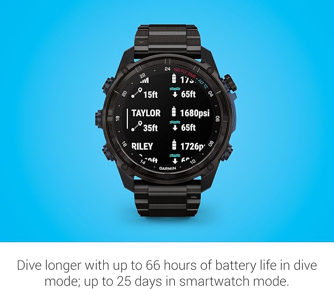 Garmin Descent™ Mk3i, Dive Computer and Multisport GPS Smartwatch, Air Integration, Black Titanium