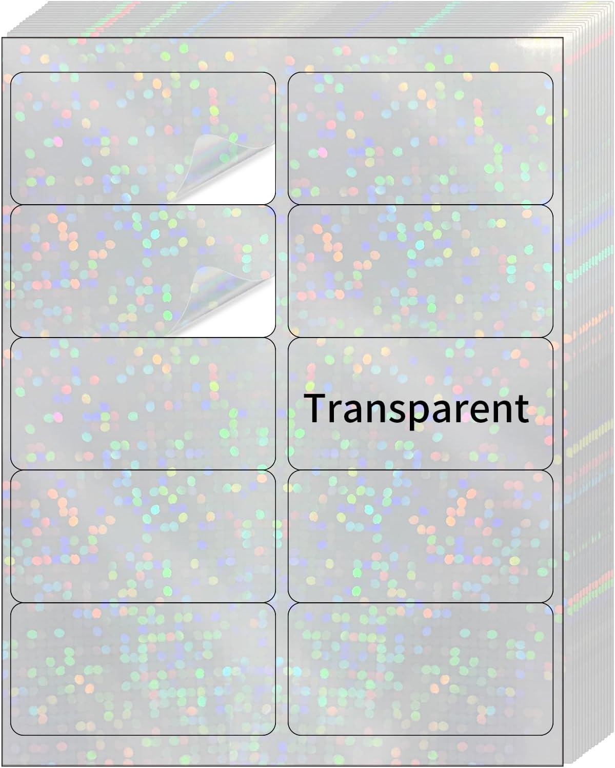 STARLIBOO Transparent Stickers Labels - 2" x 4" Clear Address Labels Mailing Stickers for Laser/Inkjet Printer 8.5"Ã11"- 20 Sheet (Clear Holographic Dot)