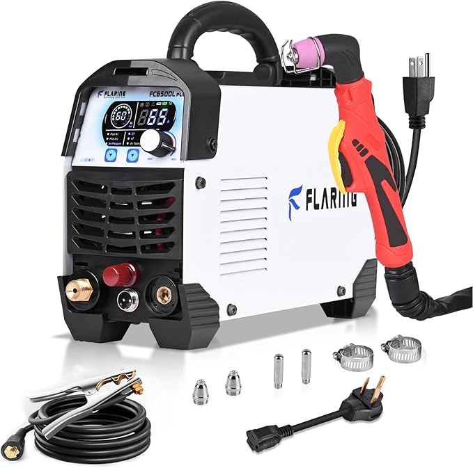 FLARING FC650DL PLUS Plasma Cutter 65 AMP Non Touch Pilot Arc Plasma Cutter Machine 120/240V Dual Voltage, Digital Display, High Frequency IGBT Inverter, Post Air/2T/4T, 5/8" Clean Cut with Consumable