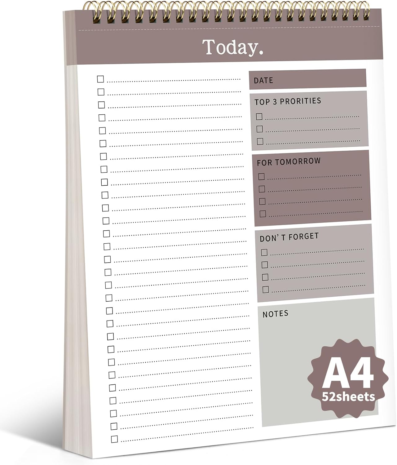 To Do List Notepad, 52 Undated Sheets ï¼8.5"Ã11"ï¼Duplex-printed Daily Planner For Work Home School Office Desk Accessories Supplies & Goal Setting Tasks- Brown