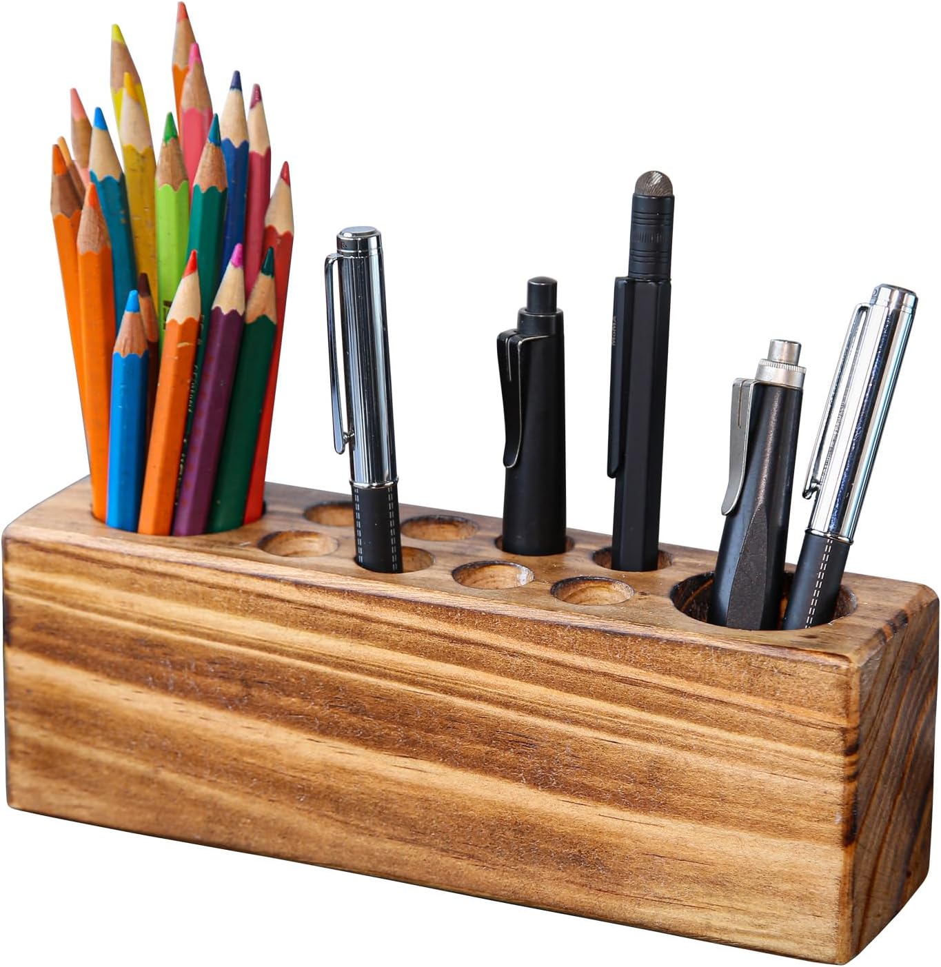 Solid Pine Wood Pen Holder for Desk â Fountain Pen Holder â Stylish Wooden Pencil Holder and Pen Desk Organizer