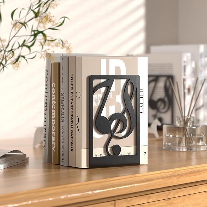 Book Ends for Shelves and Heavy Books - Metal Bookends Black 3 Pair, Shelf Holder Home Decorative, Stoppers for Kitchen Cooking Lover Gifts