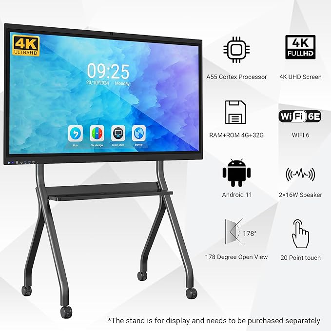 Chabatree Smart Board,55" UHD Touch Interactive Whiteboard, Digital Smart Boards Electronic Smart Whiteboard 4K Touchscreen for Classroom Home Office Studio (Wall Mount Included)