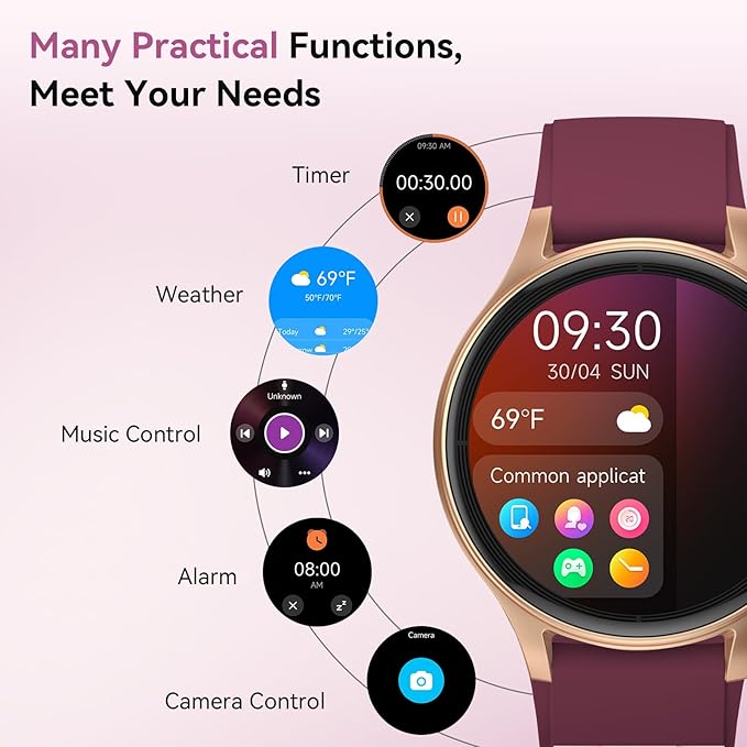 Smart Watches for Women/Men, 1.27" HD Smartwatch Fitness Tracker with Bluetooth Calls (Make/Answer), Heart Rate/SpO2/Sleep Monitor, 12 Days Battery, IP68 Waterproof - Purple