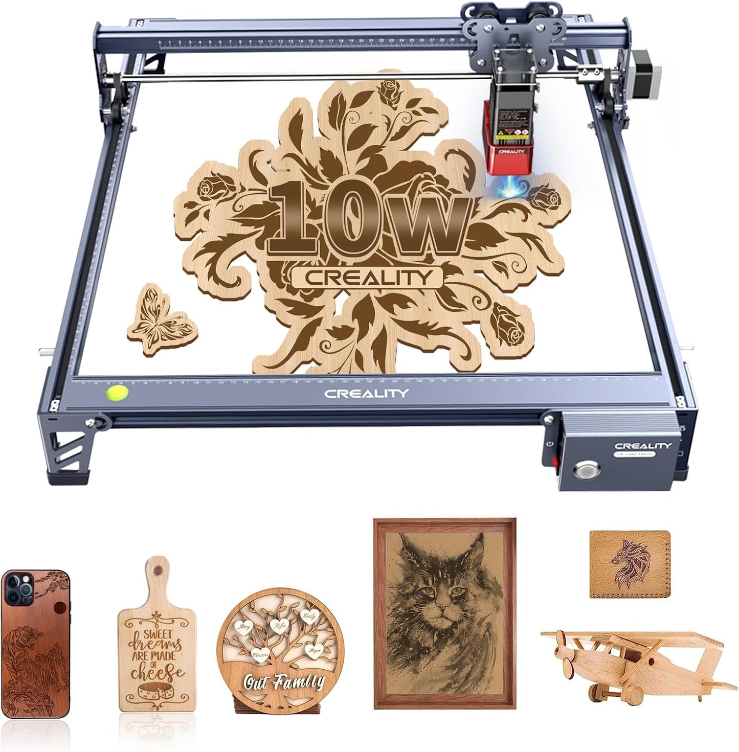 Creality Laser Engraver, 10W Output Power Laser Cutter, 0.06mm High Precision Laser Cutter and Engraver for Wood and Metal, Paper, Acrylic, Glass, Leather etc, 15.7"Ã16.3" Workspace