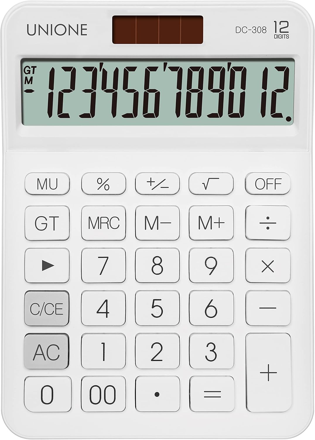 UNIONE Big Size Calculator with a Bright LCD, Dual Power Handheld Desktop. Color. Business, Office, High School 5Ã7in (WHITE)