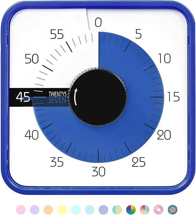 TWENTY5 SEVEN Countdown Timer 7.5 inch; 60 Minute 1 Hour Visual Timer â Classroom Teaching Tool Office Meeting, Mechanical Countdown Clock for Kids Exam Time Management Magnetic, Navy Blue