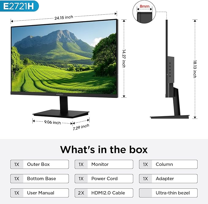 KOORUI 27 Inch QHD (2560x1440) IPS HDR Ultra-Thin Computer Gaming Monitor, 120Hz Refresh Rate, DCI-P3 95%, FreeSync & G-Sync, 1ms MPRT, VESA 100x100mm, Tilt Adjustable for Game and Work