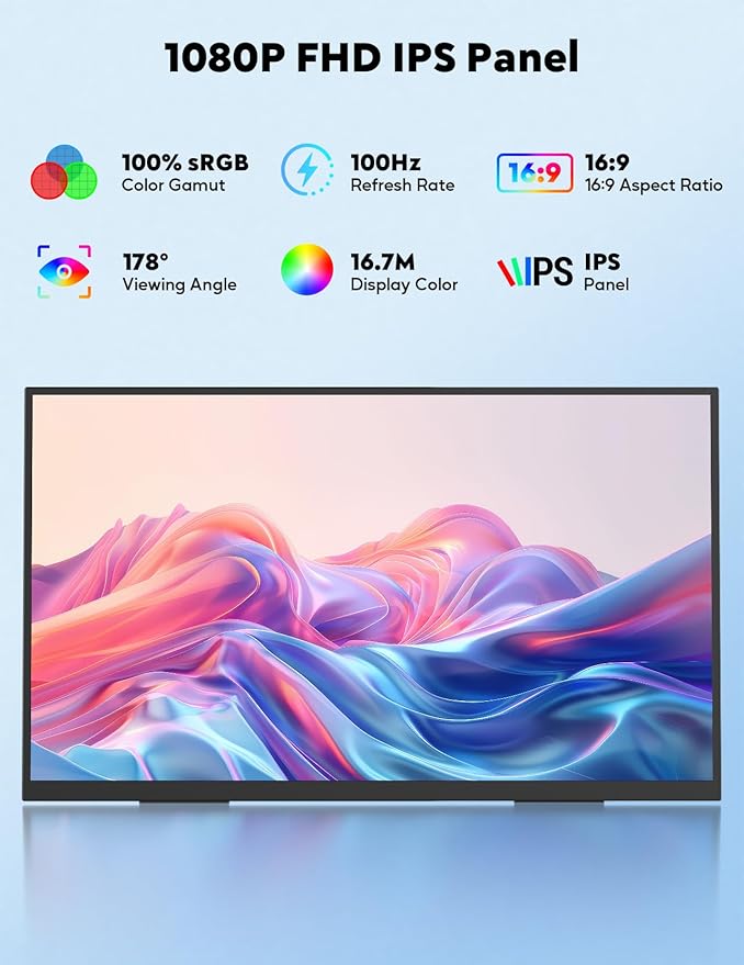 23.8" Portable Monitor for Laptop 100HZ-Portable Screen 100% SRGB IPS for Gaming & Work USB-C HDMI Second Monitor Portable with 180°Adjustable Stand for Laptop Mac Window PS5