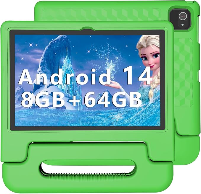 Kids Tablet, 10 inch Android 14 Tablet for Kids, 8GB RAM 64GB ROM Octa-Core Fast-Charging Battery Toddler Tablets with Shockproof Case, Bluetooth, WiFi, Parental Control, Dual Camera, GPS