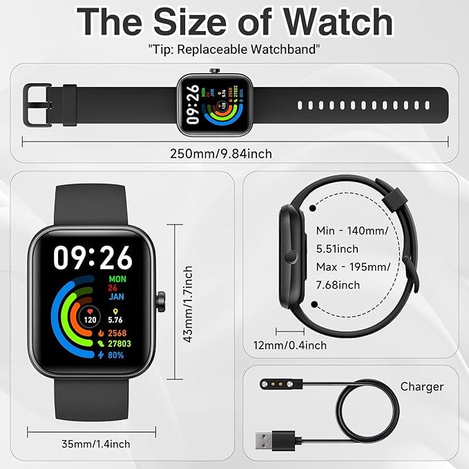 Smart Watch for Women Men with Bluetooth Call, Alexa Built-in Smartwatch, 1.83"DIY Dial Fitness Watch with Sleep Heart Rate Monitor, 110+ Sport Modes, IP68 Waterproof Watch Compatible with Android iOS