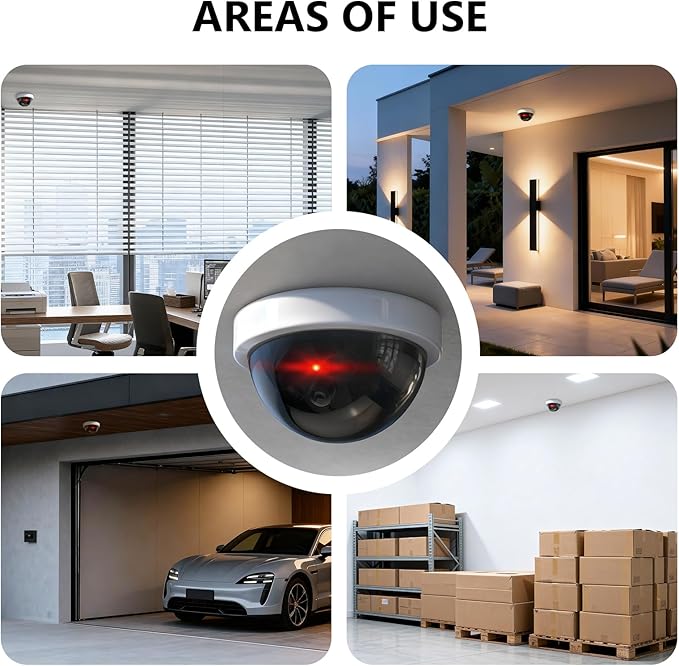 WALI Dummy Fake Security CCTV Dome Camera with Flashing Red LED Light with Security Alert Sticker Decals (SDW-2), 2 Packs, White