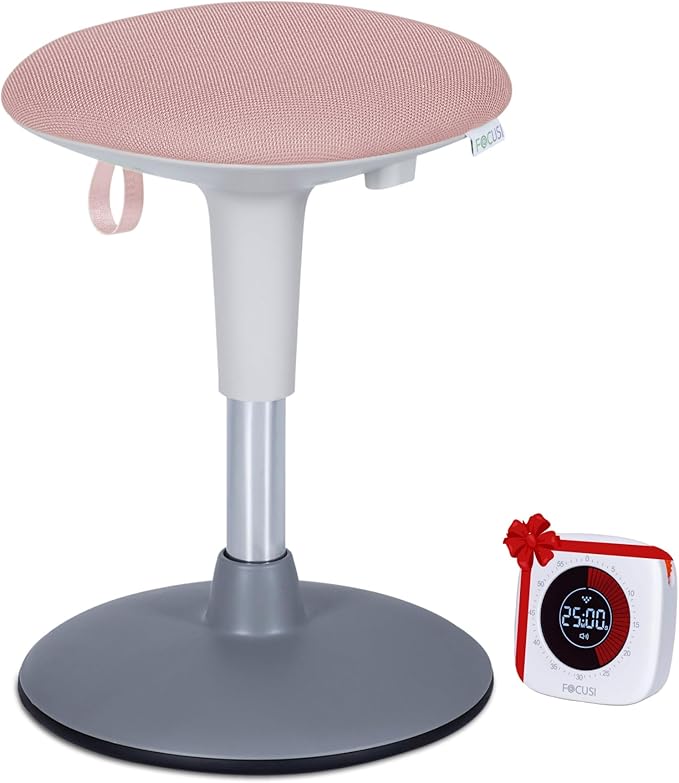 Wobble Stool for Kids Ages 7â12; Adjustable Height Wobble Stools for Classroom Seating with Soft Cushion; Flexible Wiggle Chair for Focus and ADHD Support + Bonus Visual Timer (Candy Pink)