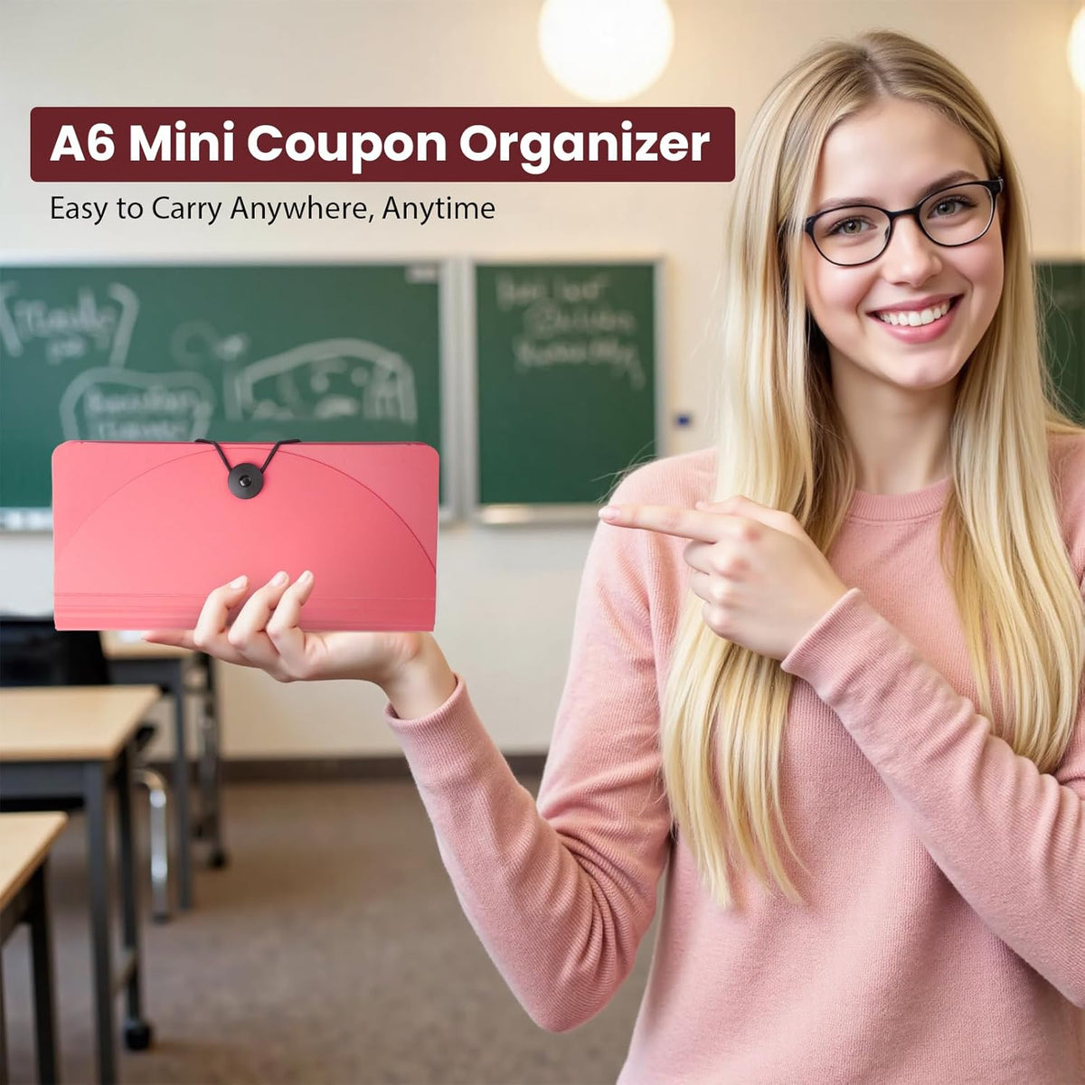 13 Pocket A6 Receipt Organizer, 2 Pack Small Accordion File Organizer, Coupon Organizer with Labels - Pink